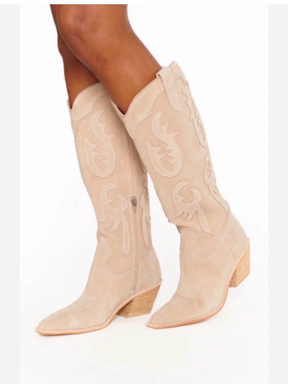 Dolce Vita Samson Knee-High Western Cowboy Boots in Beige
